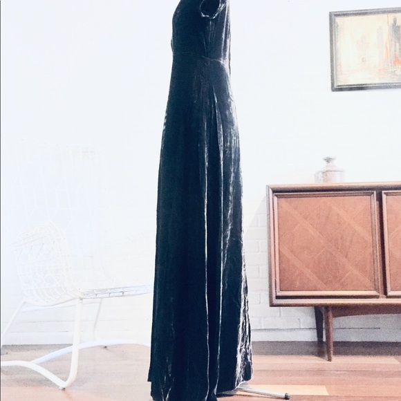 70s Gray Crushed Velvet Maxi Dress s M - Picture 4 of 8